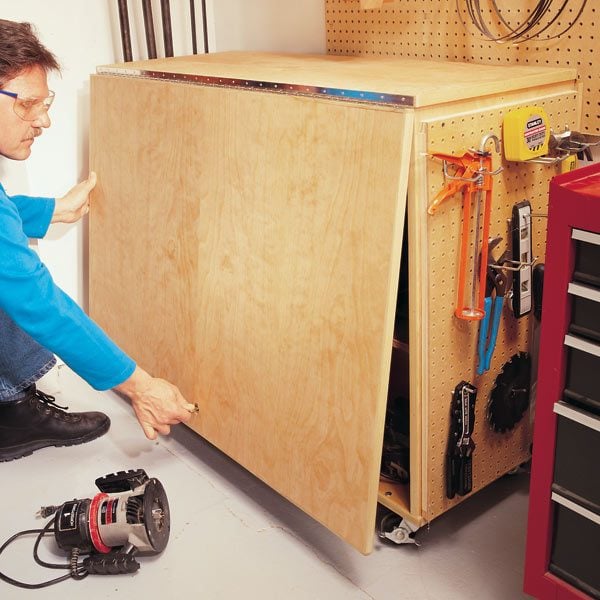 Build this solid, roll-around, folding workbench in a day with simple 
