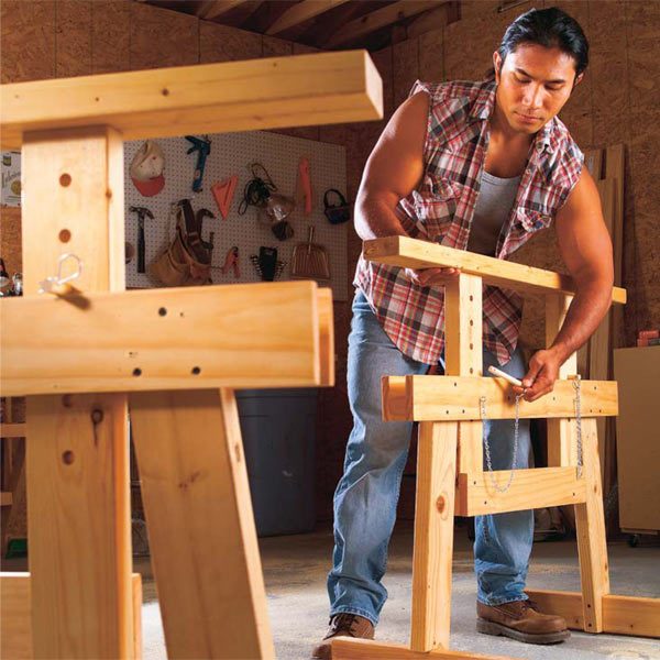 adjustable height workbench plans • woodarchivist