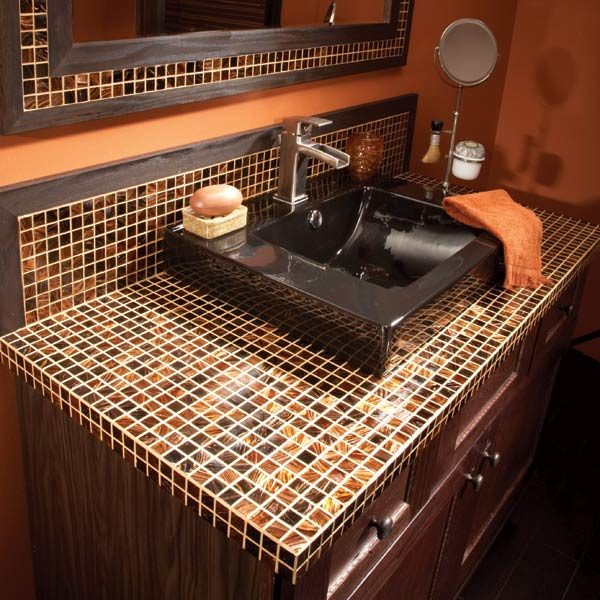 Make a gorgeous bathroom vanity top from mosaic glass tiles. Available 
