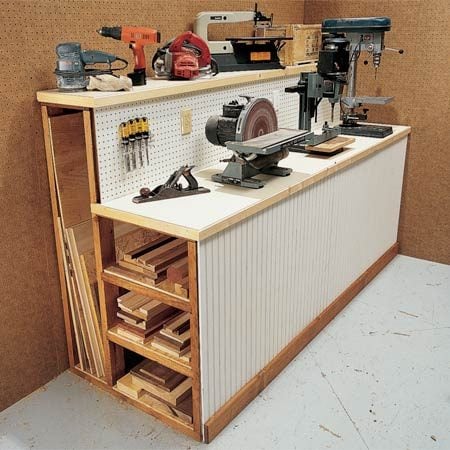 DIY Wood Workbench with Lumber Storage