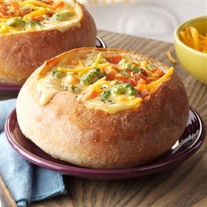 Cheesy Broccoli Soup in a Bread Bowl