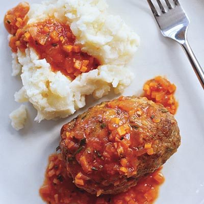 Image of Meatball Loaves With Tomato Gravy And Smashed Potatoes, Rachael Ray Magazine