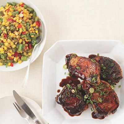 Image of Asian-Style Barbecue Pork Chops And Succotash, Rachael Ray Magazine