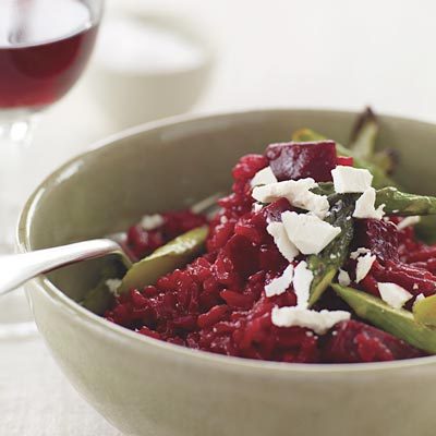 Image of Beet Risotto With Roasted Asparagus And Ricotta Salata, Rachael Ray Magazine