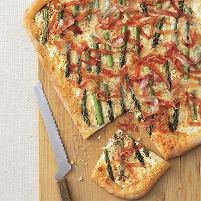 Image of Asparagus, Cheese And Prosciutto Pizza, Rachael Ray Magazine