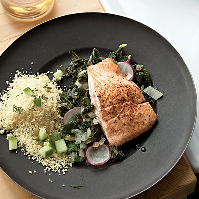 Image of Salmon Fillets With Dill Couscous And Spicy Kale, Rachael Ray Magazine