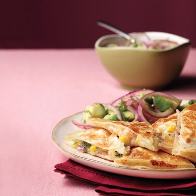 Image of Shrimp-and-Corn Quesadillas With Avocado Salad, Rachael Ray Magazine